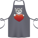 A Cute Cat With a Heart Love Valentines Day Cotton Apron 100% Organic Steel