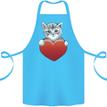 A Cute Cat With a Heart Love Valentines Day Cotton Apron 100% Organic Turquoise