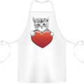 A Cute Cat With a Heart Love Valentines Day Cotton Apron 100% Organic White