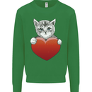 A Cute Cat With a Heart Love Valentines Day Kids Sweatshirt Jumper Irish Green