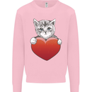 A Cute Cat With a Heart Love Valentines Day Kids Sweatshirt Jumper Light Pink