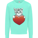 A Cute Cat With a Heart Love Valentines Day Kids Sweatshirt Jumper Peppermint