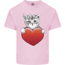 A Cute Cat With a Heart Love Valentines Day Kids T-Shirt Childrens Light Pink