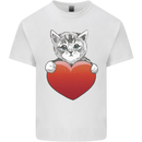 A Cute Cat With a Heart Love Valentines Day Kids T-Shirt Childrens White