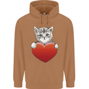 A Cute Cat With a Heart Love Valentines Day Mens 80% Cotton Hoodie Caramel Latte