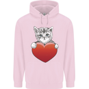 A Cute Cat With a Heart Love Valentines Day Mens 80% Cotton Hoodie Light Pink