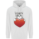 A Cute Cat With a Heart Love Valentines Day Mens 80% Cotton Hoodie White
