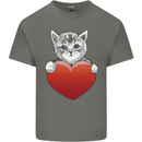 A Cute Cat With a Heart Love Valentines Day Mens Cotton T-Shirt Tee Top Charcoal