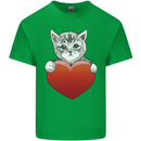 A Cute Cat With a Heart Love Valentines Day Mens Cotton T-Shirt Tee Top Irish Green