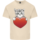 A Cute Cat With a Heart Love Valentines Day Mens Cotton T-Shirt Tee Top Natural