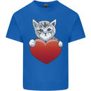 A Cute Cat With a Heart Love Valentines Day Mens Cotton T-Shirt Tee Top Royal Blue