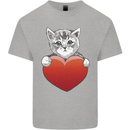 A Cute Cat With a Heart Love Valentines Day Mens Cotton T-Shirt Tee Top Sports Grey