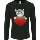 A Cute Cat With a Heart Love Valentines Day Mens Long Sleeve T-Shirt Black