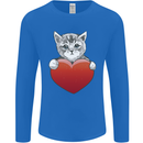 A Cute Cat With a Heart Love Valentines Day Mens Long Sleeve T-Shirt Royal Blue