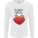A Cute Cat With a Heart Love Valentines Day Mens Long Sleeve T-Shirt White