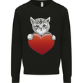 A Cute Cat With a Heart Love Valentines Day Mens Sweatshirt Jumper Black