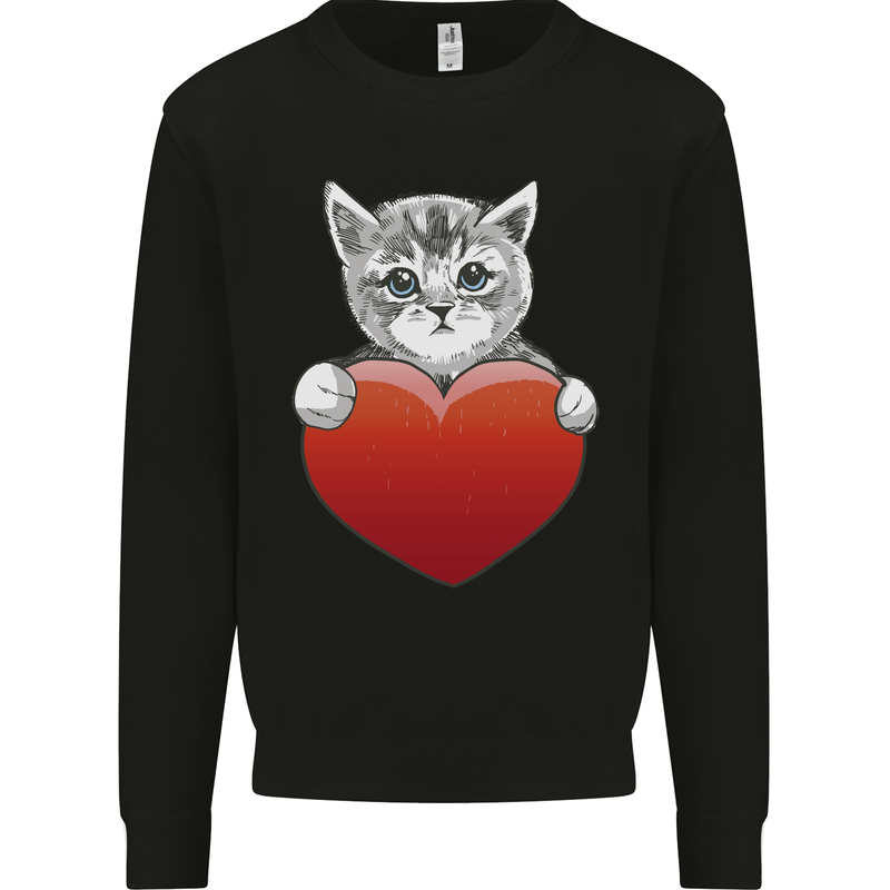 A Cute Cat With a Heart Love Valentines Day Mens Sweatshirt Jumper Black