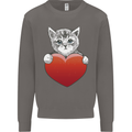 A Cute Cat With a Heart Love Valentines Day Mens Sweatshirt Jumper Charcoal