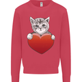 A Cute Cat With a Heart Love Valentines Day Mens Sweatshirt Jumper Heliconia