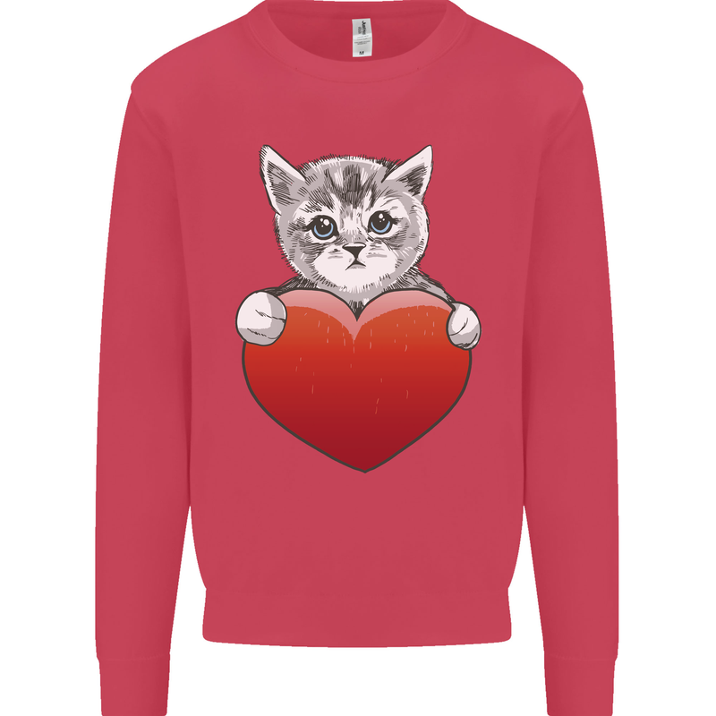 A Cute Cat With a Heart Love Valentines Day Mens Sweatshirt Jumper Heliconia