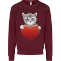 A Cute Cat With a Heart Love Valentines Day Mens Sweatshirt Jumper Maroon