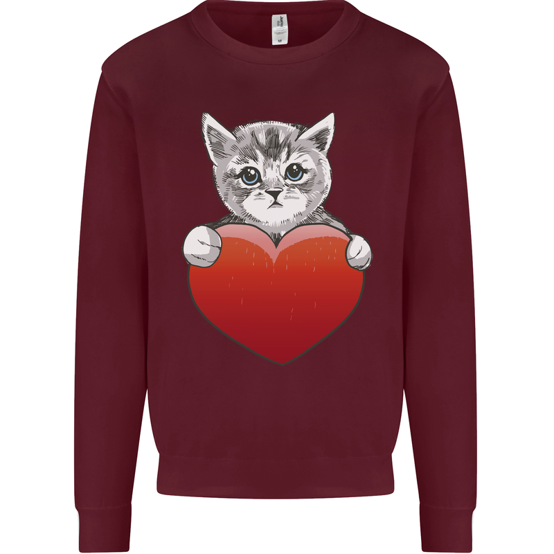 A Cute Cat With a Heart Love Valentines Day Mens Sweatshirt Jumper Maroon