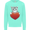 A Cute Cat With a Heart Love Valentines Day Mens Sweatshirt Jumper Peppermint