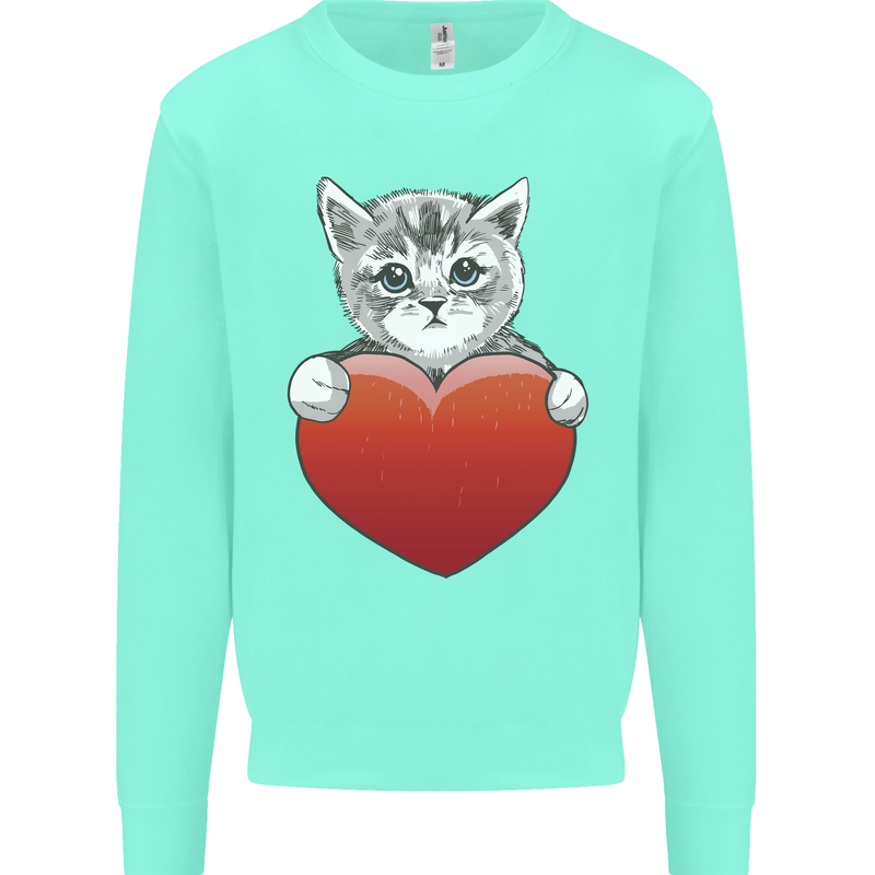 A Cute Cat With a Heart Love Valentines Day Mens Sweatshirt Jumper Peppermint