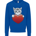 A Cute Cat With a Heart Love Valentines Day Mens Sweatshirt Jumper Royal Blue