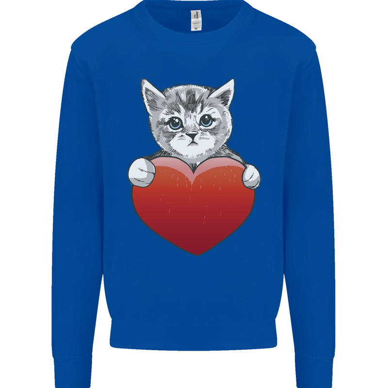 A Cute Cat With a Heart Love Valentines Day Mens Sweatshirt Jumper Royal Blue