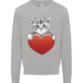A Cute Cat With a Heart Love Valentines Day Mens Sweatshirt Jumper Sports Grey