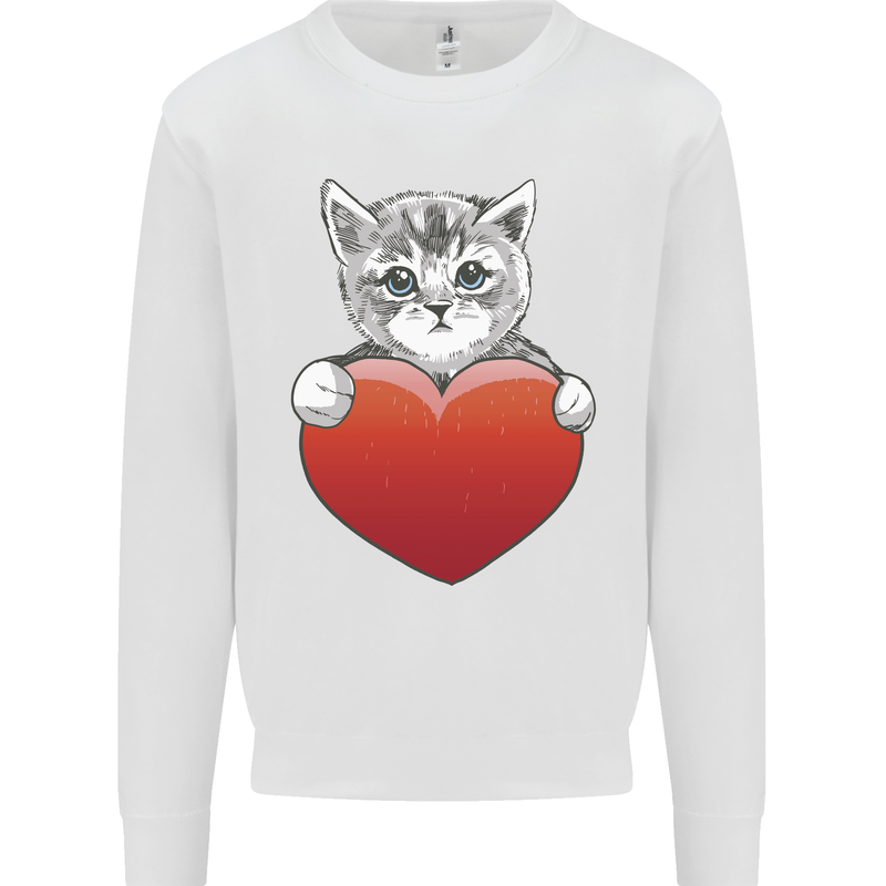 A Cute Cat With a Heart Love Valentines Day Mens Sweatshirt Jumper White