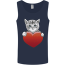 A Cute Cat With a Heart Love Valentines Day Mens Vest Tank Top Navy Blue