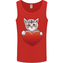 A Cute Cat With a Heart Love Valentines Day Mens Vest Tank Top Red