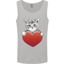 A Cute Cat With a Heart Love Valentines Day Mens Vest Tank Top Sports Grey