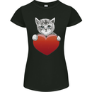 A Cute Cat With a Heart Love Valentines Day Womens Petite Cut T-Shirt Black