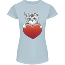A Cute Cat With a Heart Love Valentines Day Womens Petite Cut T-Shirt Light Blue