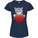 A Cute Cat With a Heart Love Valentines Day Womens Petite Cut T-Shirt Navy Blue