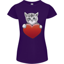 A Cute Cat With a Heart Love Valentines Day Womens Petite Cut T-Shirt Purple