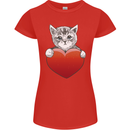 A Cute Cat With a Heart Love Valentines Day Womens Petite Cut T-Shirt Red
