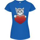 A Cute Cat With a Heart Love Valentines Day Womens Petite Cut T-Shirt Royal Blue