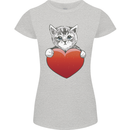 A Cute Cat With a Heart Love Valentines Day Womens Petite Cut T-Shirt Sports Grey