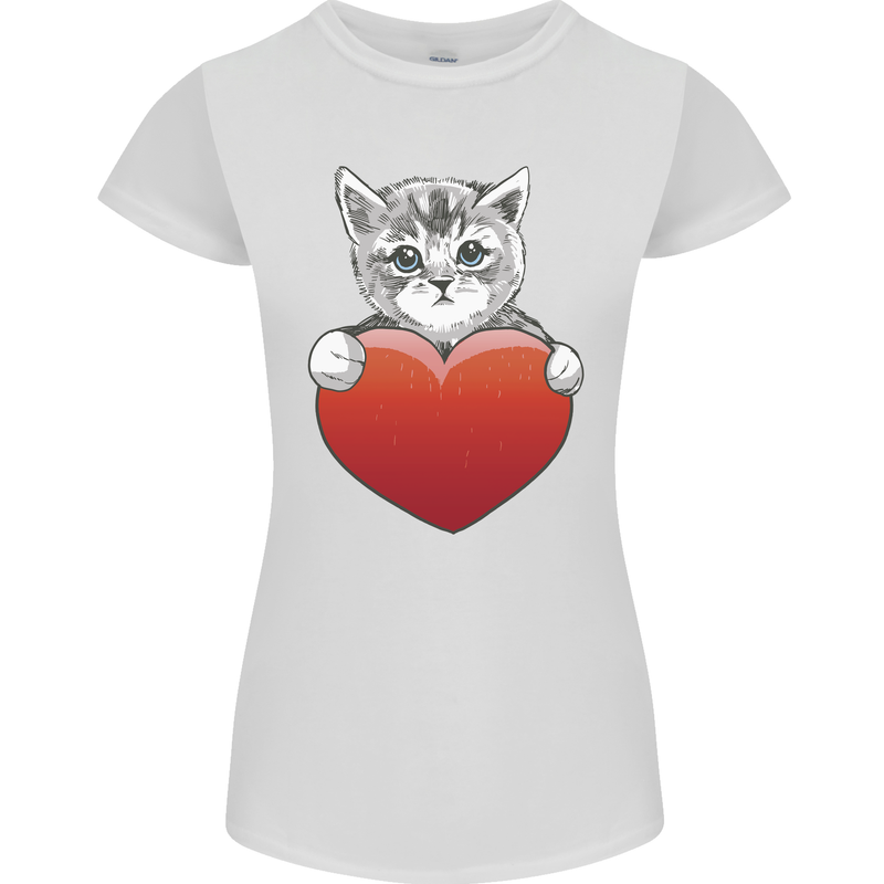 A Cute Cat With a Heart Love Valentines Day Womens Petite Cut T-Shirt White