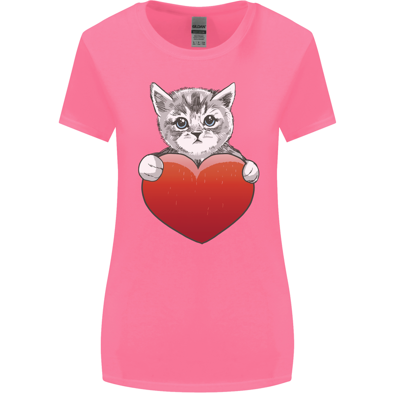 A Cute Cat With a Heart Love Valentines Day Womens Wider Cut T-Shirt Azalea