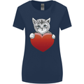 A Cute Cat With a Heart Love Valentines Day Womens Wider Cut T-Shirt Navy Blue