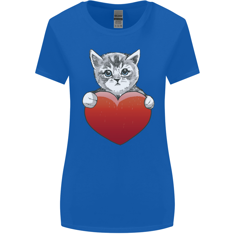 A Cute Cat With a Heart Love Valentines Day Womens Wider Cut T-Shirt Royal Blue