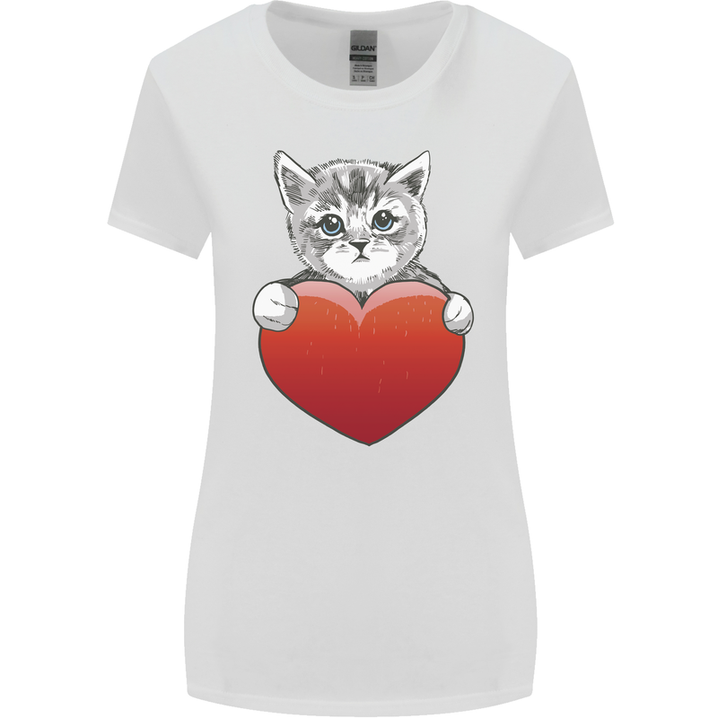 A Cute Cat With a Heart Love Valentines Day Womens Wider Cut T-Shirt White