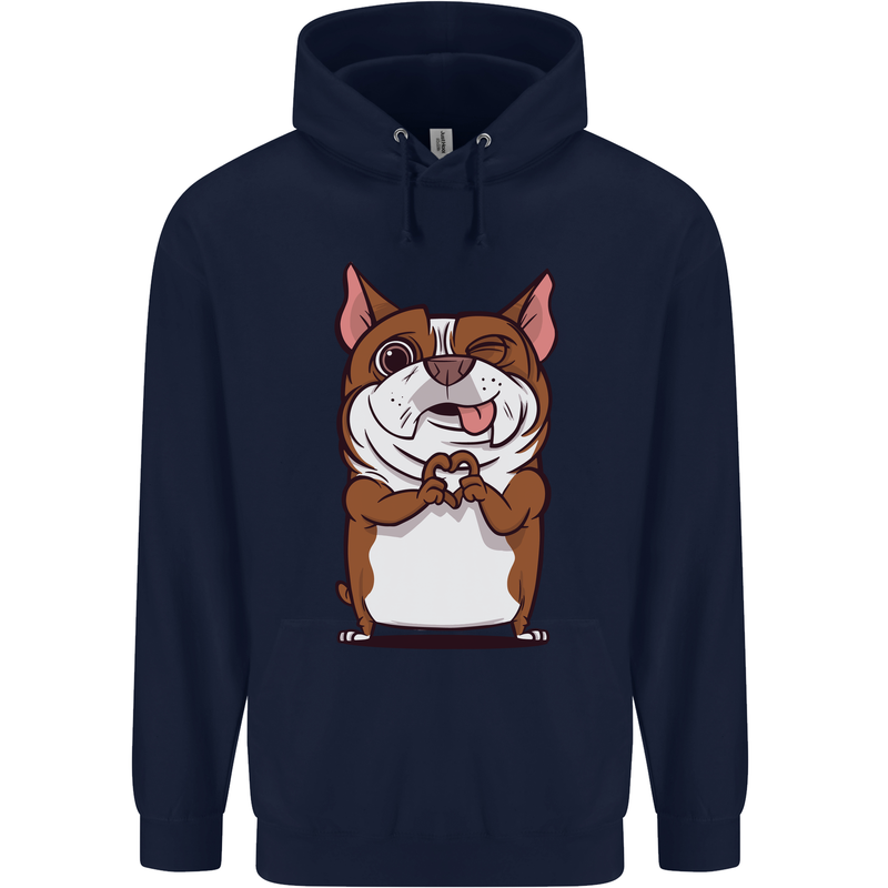 A Cute Dog With a Heart Sign Mens 80% Cotton Hoodie Navy Blue