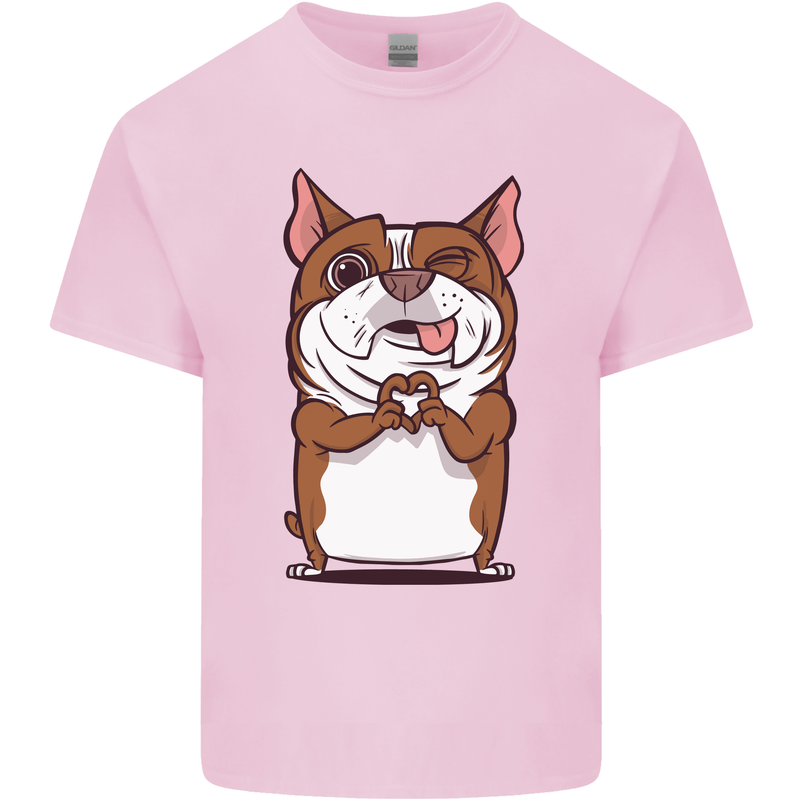 A Cute Dog With a Heart Sign Mens Cotton T-Shirt Tee Top Light Pink