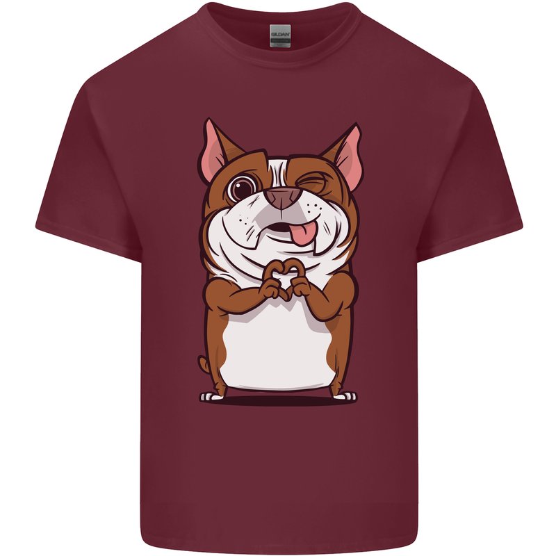 A Cute Dog With a Heart Sign Mens Cotton T-Shirt Tee Top Maroon
